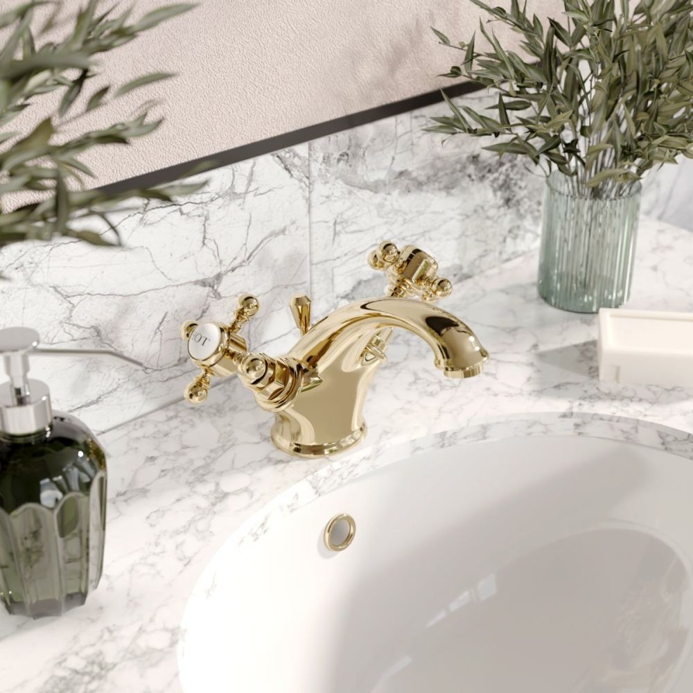 Grosvenor Gold Basin Mixer Tap - lifestyle image