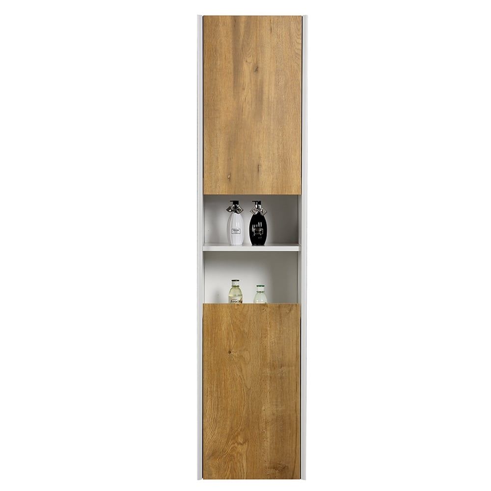 Snowdon White and Oak Wall Hung Tall Storage Cabinet
