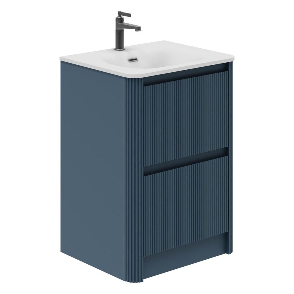 600mm Wish Ribbed Floorstanding Vanity Unit with Drawers in Blue