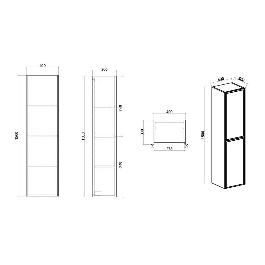 Kendal Wall Hung Tall Storage Unit Spec Drawing