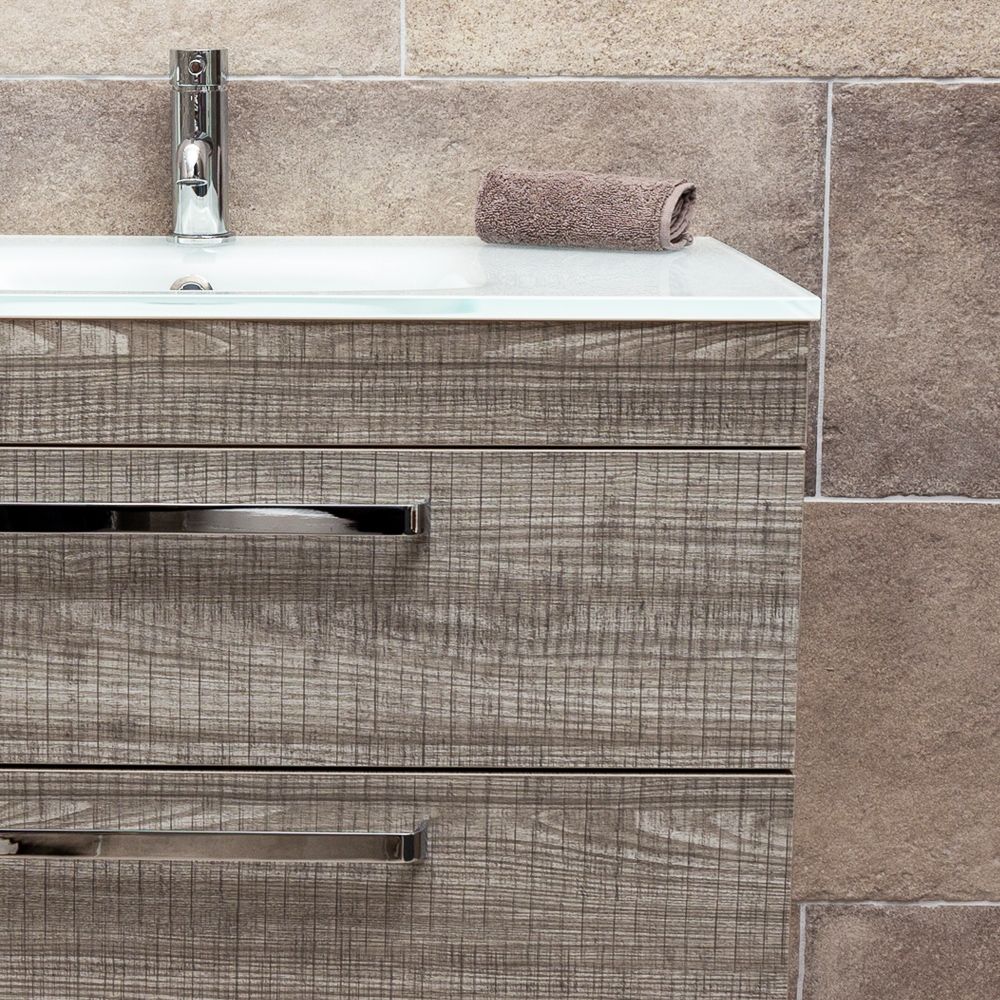 Nante Grey Ash Wall Hung Vanity Unit with Glass Basin 800mm