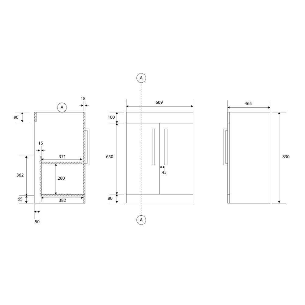 Apex 615mm Floor Standing Vanity Unit & Basin in Gloss White with Matt Black Handles