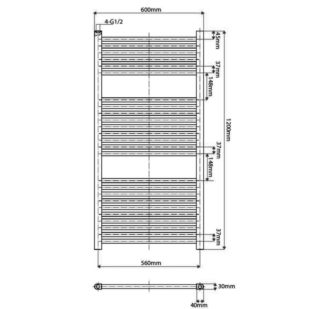Neptune Matt Black Heated Towel Rail 1200x600mm