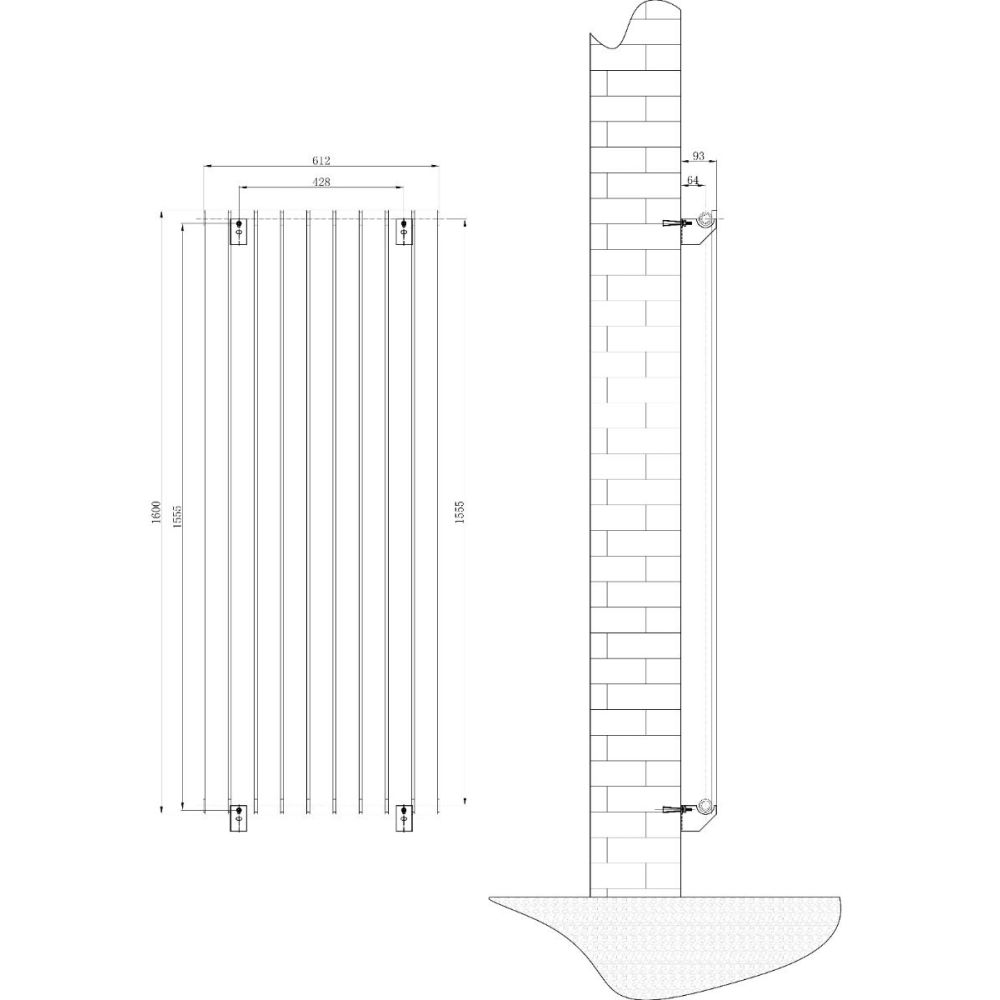 Perth Matt Black Double Vertical Flat Panel Radiator 1600x610mm