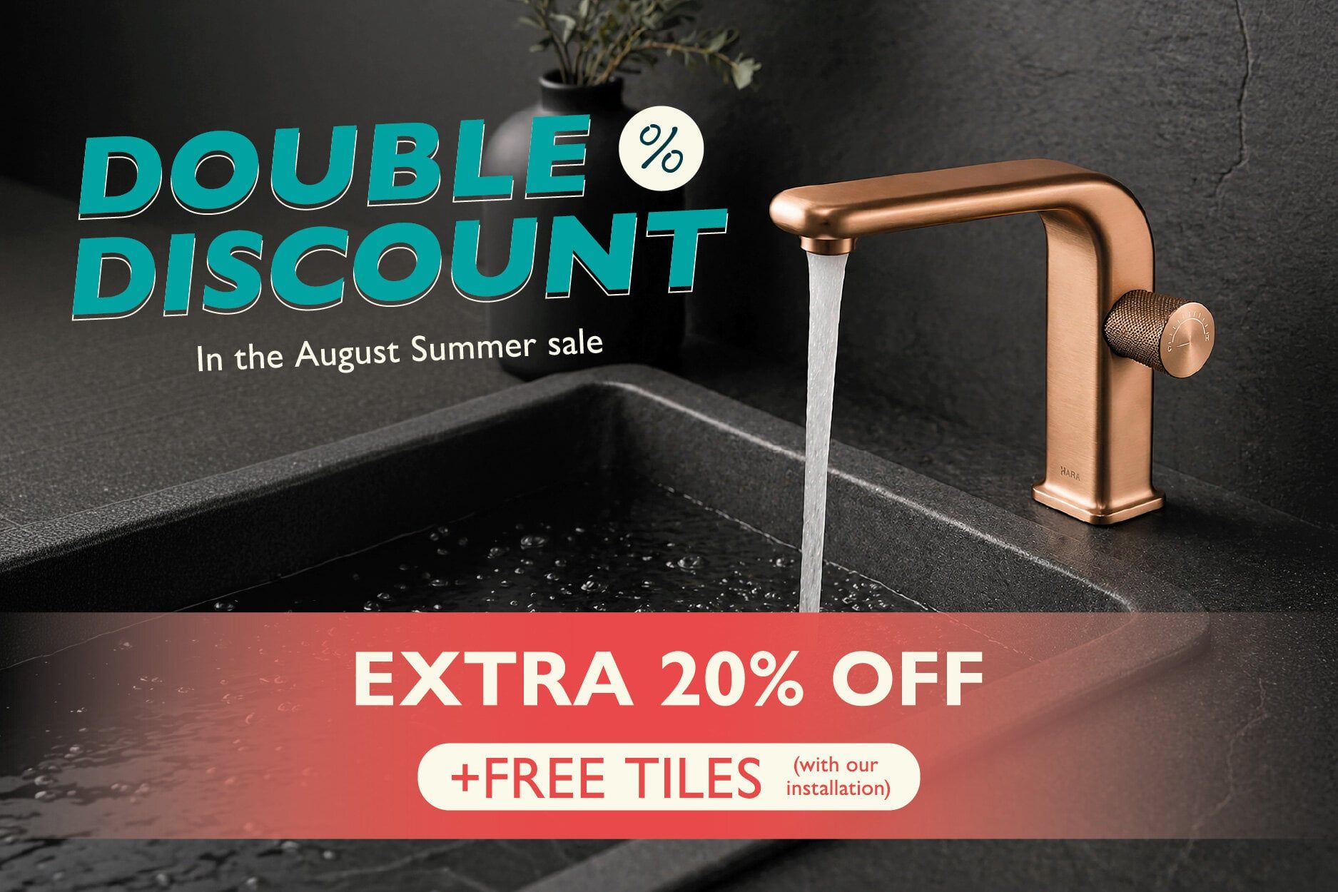 August Summer Sale promotion from Easy Bathrooms offering an extra 20% off and free selected tiles with bathroom installation.
