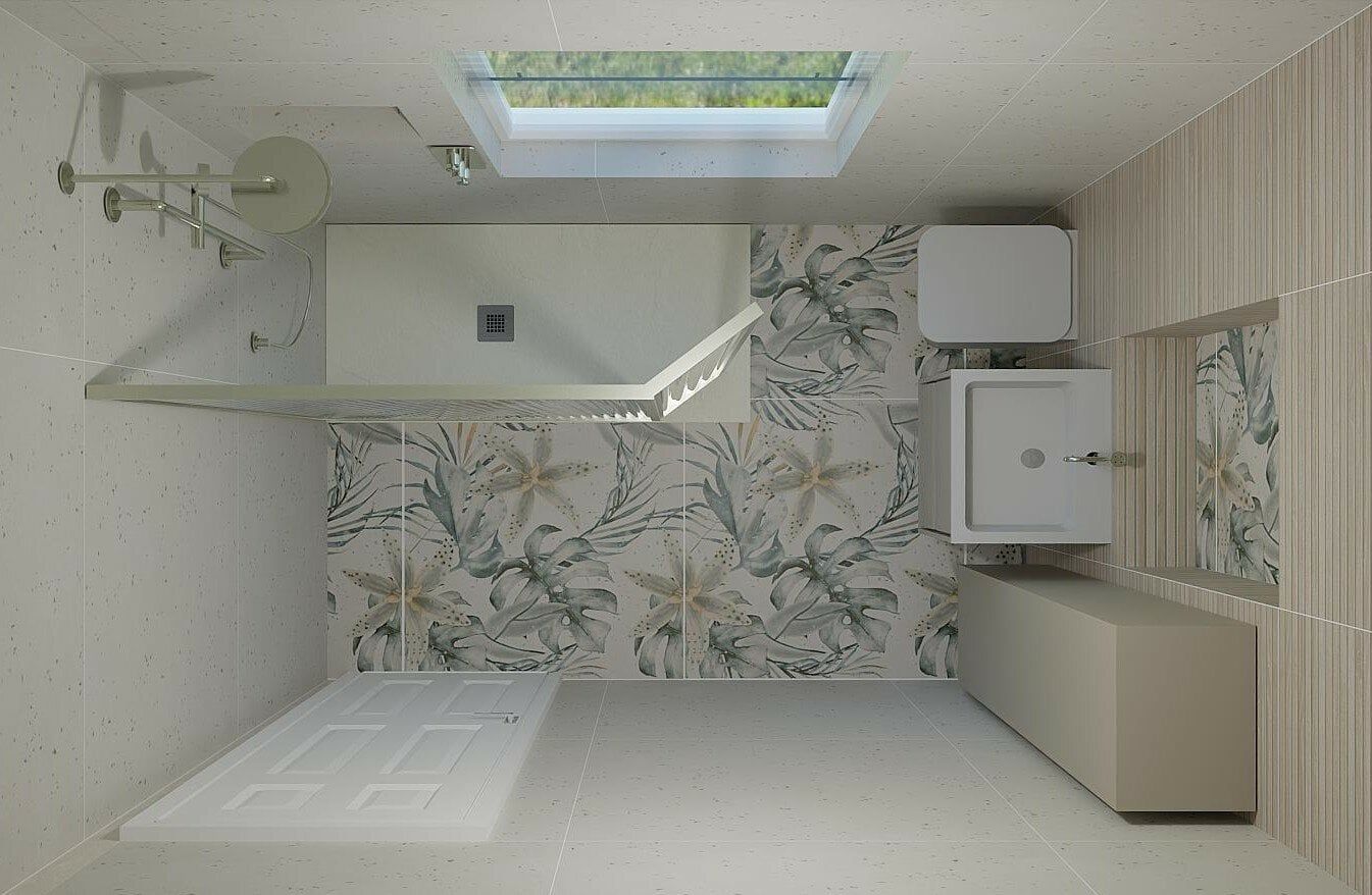 Birds eye view showing bathroom 3D design