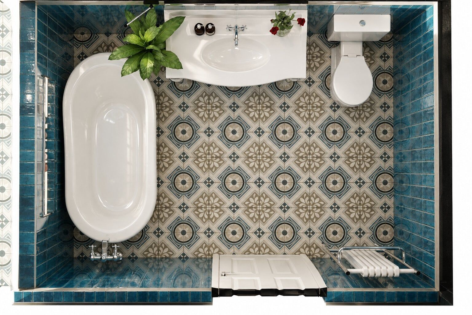 Birds eye view of a 3D bathroom design at Easy Bathrooms & Tiles Leicester