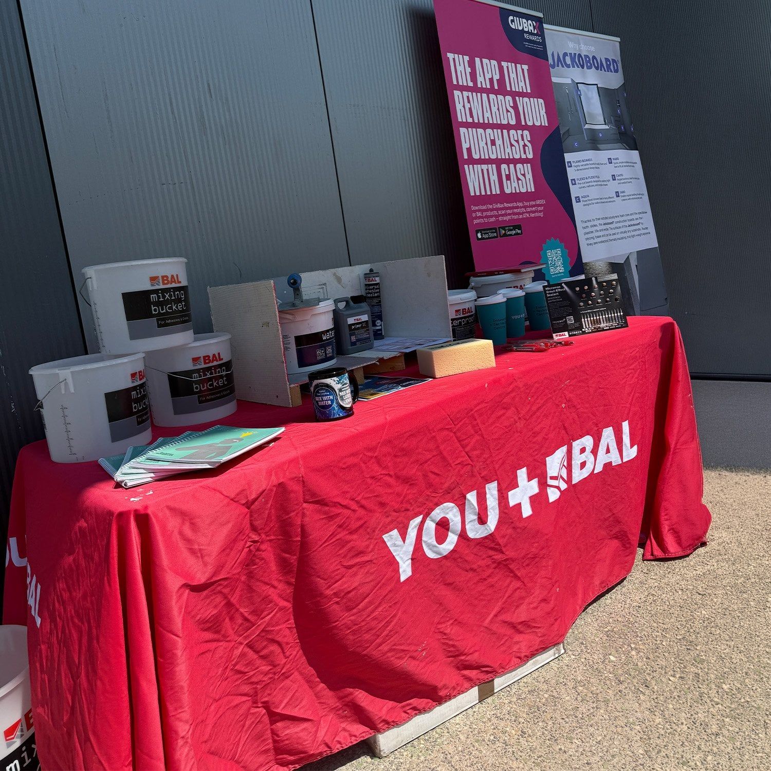 BAL tiling products and demonstration materials displayed at the Easy Bathrooms Chesterfield trade day