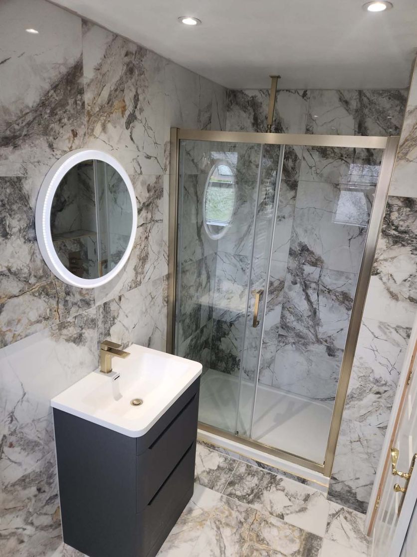 Fabio Brushed Gold Sliding Shower Door
