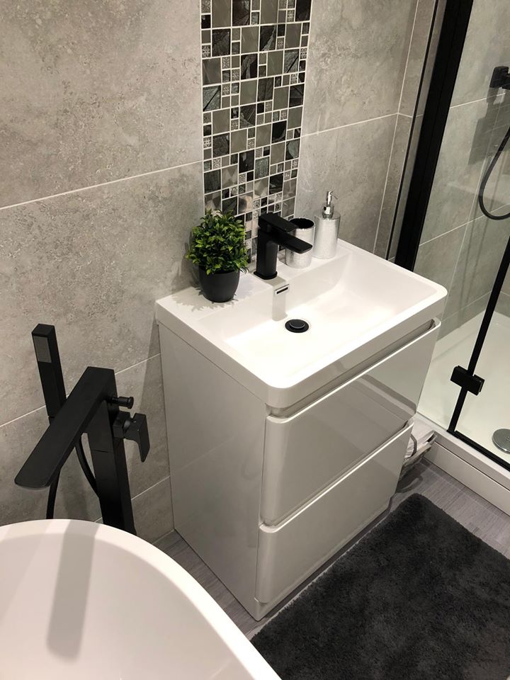 Neon Floor Standing Vanity Unit in Gloss White
