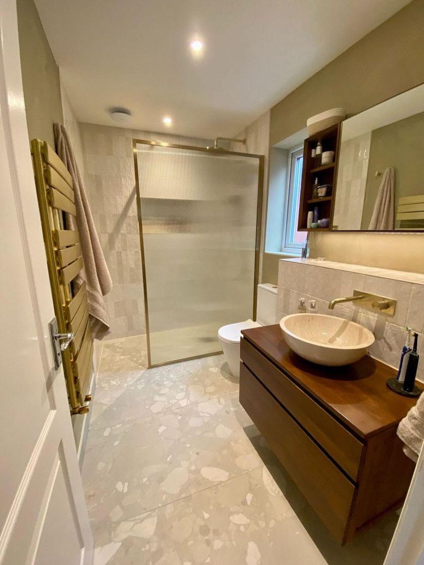 Amien Brushed Gold Frame Shower Screen - Fluted Glass