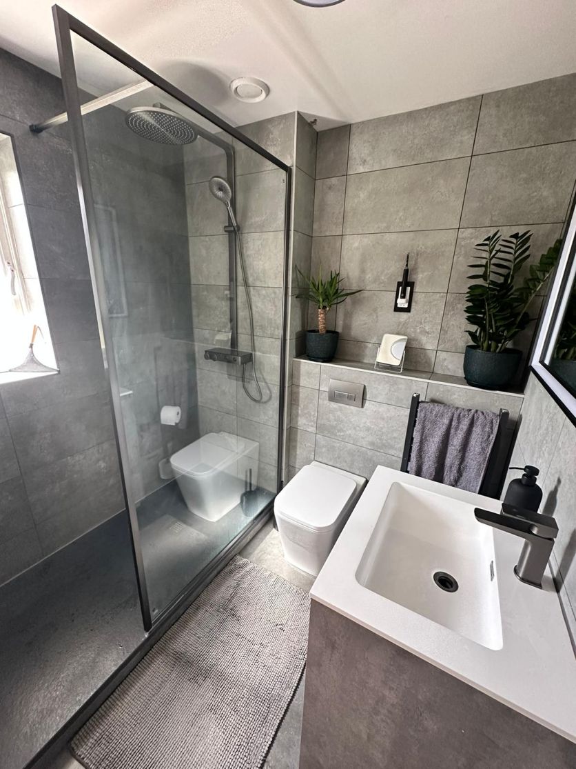 Amien Gunmetal Framed Clear Glass Shower Screen