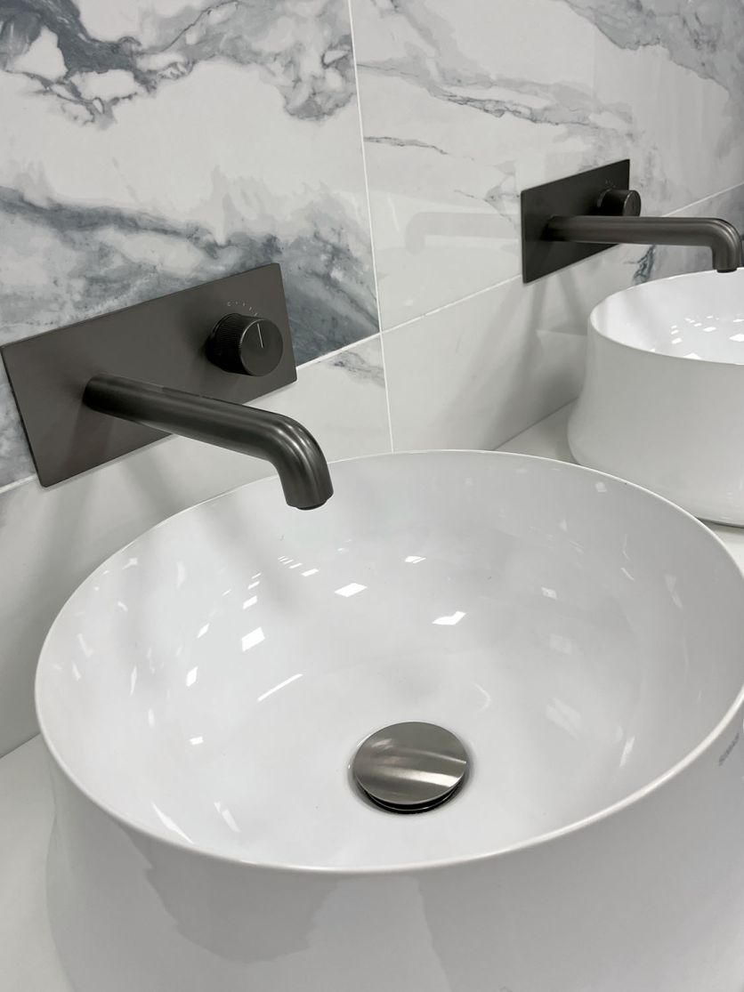 Lux Gun Metal Wall Mounted Basin Mixer Tap