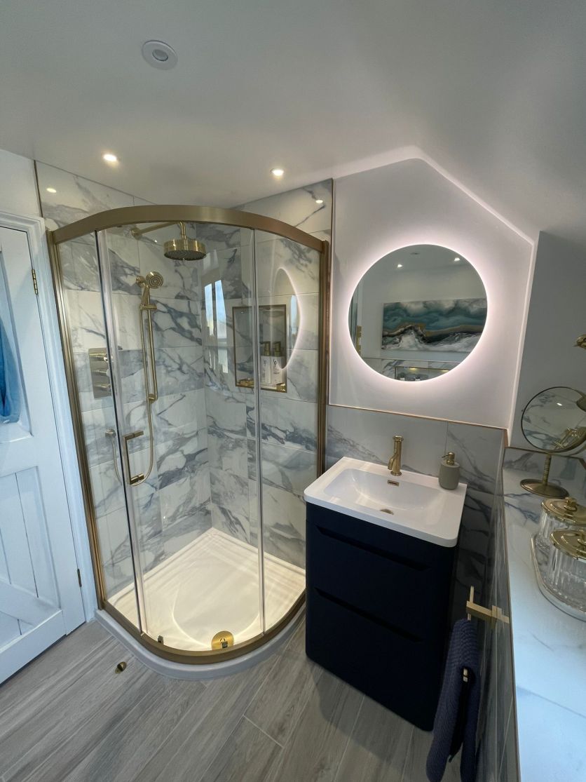 Fabio Brushed Gold Sliding Shower Door Quadrant