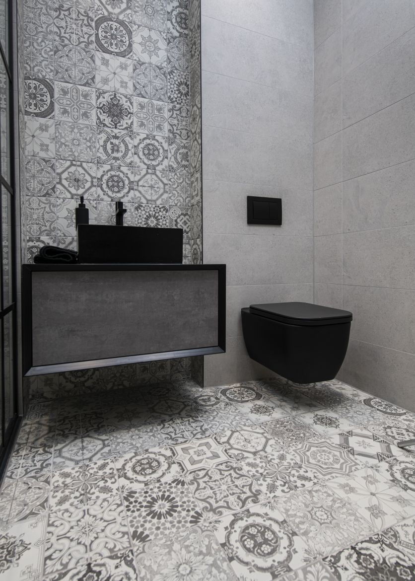 Devlin Wall Mounted Vanity Unit Black & Concrete