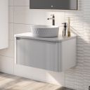 Wish Ribbed Wall Hung Vanity Unit in White with White Worktop