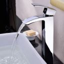 Lifestyle image of the Satori Chrome Tall Basin Mixer Tap running water