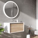 Lifestyle image of Snowdon White and Oak Wall Hung Vanity Unit with White Basin 750mm