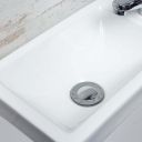 Detailed view of the ceramic basin for the Nante Gloss White Floor Standing Cloakroom Vanity Unit