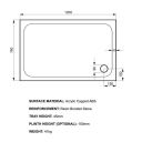 Kstone Rectangular Shower Tray 1200x760mm KS12076 Spec Drawing