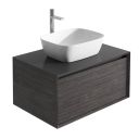 Snowdon 600mm Wall Hung Vanity Unit with Black Worktop in Leached Oak