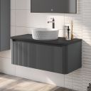 Wish Ribbed Wall Hung Vanity Unit in Charcoal with Black Worktop