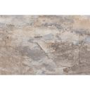 Flat swatch view of the Arans Grey 400x600mm stone effect tile displaying weathered grey and subtle beige mineral veining