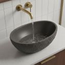 Bueno Concrete Ark Basin 548mm x 348mm Raw Stone Texture Dark Grey roomset