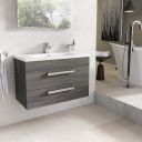 Nante Dark Elm Wall Hung Vanity Unit with Ceramic Basin 800mm
