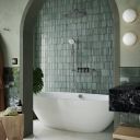 Aqualisa S3 chrome Smart Digital Shower Triple Outlet (Slide Rail Kit with Fixed Wall Head) HP/Combi Displayed in a modern roomset with teal tiles