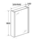 Winslow Grey Ash Single Mirrored Cabinet 600x800mm Spec Drawing