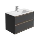 Newbury Wall Hung Vanity Unit in Matt Black & Sawn Oak - 800mm