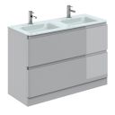 Neon Gloss Light Grey Floor Standing Vanity Unit with Opal Glass Basin 1200mm