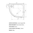 Kstone Right Hand Offset Quadrant Shower Tray 900x800mm KSQ9080RH Spec Drawing