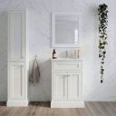 white marble bathroom with traditional styling, showing the Richmond White Floor Standing Traditional Vanity Unit with White Marble Top 600mm and coordinating furniture