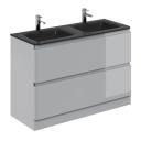 Neon Gloss Light Grey Floor Standing Vanity Unit with Grey Glass Basin 1200mm