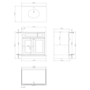 Richmond Light Grey Floor Standing Traditional Vanity Unit with White Marble Top 800mm Dimensions