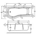 Carron Sigma Right Hand Carronite P-Shape Shower Bath 1800x750-900mm