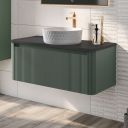 800mm Wish Ribbed Wall Hung Vanity Unit in Green with Black Worktop