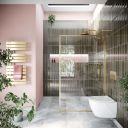 Amien Brushed Gold Framed Clear Glass Shower Screen