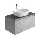 Odion 900mm Wall Hung Vanity Unit in Concrete with Black Worktop