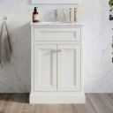 White Marble traditional room set, showing a close up view of the Richmond White Floor Standing Traditional Vanity Unit with White Marble Top 600mm