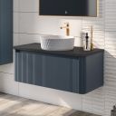 Wish Ribbed Wall Hung Vanity Unit in Blue with Black Worktop