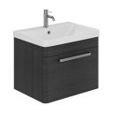 Esk Black Wall Hung Vanity Unit and Basin with Brushed Nickel Handles 600mm