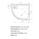 Kstone Right Hand Offset Quadrant Shower Tray 900x760mm KSQ9076RH Spec Drawing