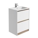 Newbury Floor Standing Vanity Unit in Matt White & Sawn Oak - 600mm