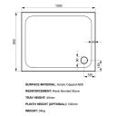 Kstone Rectangular Shower Tray 1000x800mm KS10080 Spec Drawing