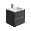 Newbury Wall Hung Vanity Unit in Matt Black & Sawn Oak - 500mm