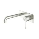 Moray Brushed Nickel wall mounted basin tap featuring a textured knurled detailing