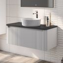Wish Ribbed Wall Hung Vanity Unit in White with Black Worktop